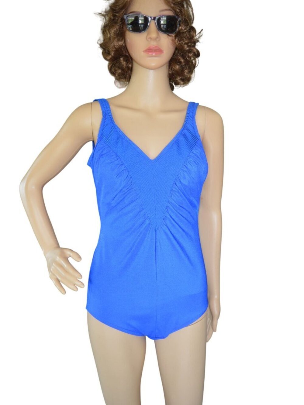 Vintage 80s Robby Len Blue One Piece Swim Suit Women's VTG Size 14 Retro Summer